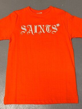FWRD Denim Shirt Mens Small Saints Sinners Embroidered Graphic Orange NWT